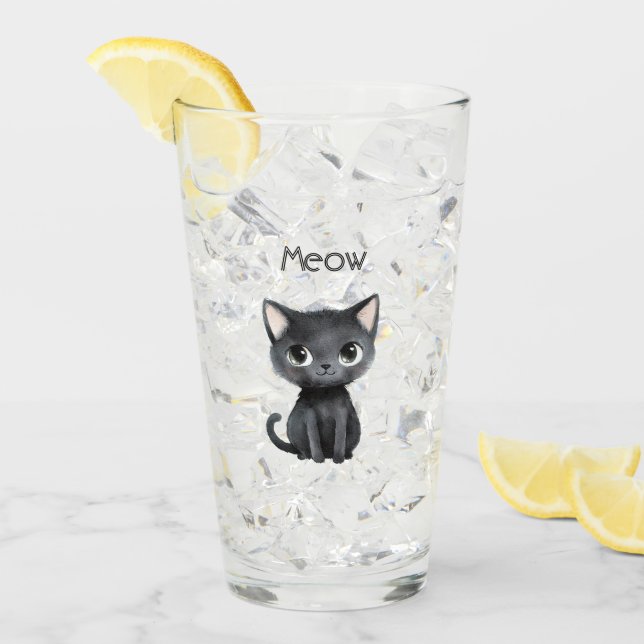 Cute Black Cat Meow Glass (Front Ice)