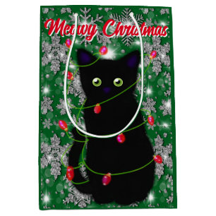 Cute Black cat Meowy Christmas  Medium Gift Bag