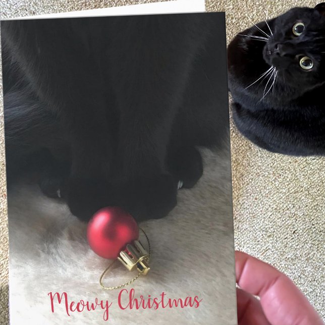 Cute Black Cat Meowy Christmas Pet Holiday Card (Purrfect card for sending to your black cat at Christmas or send to any other feline loving friend.)