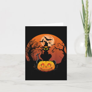 Cute Black Cat Moon Pumpkin Funny Halloween Horror Card