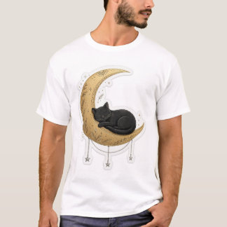 Cute black cat moon t-shirt