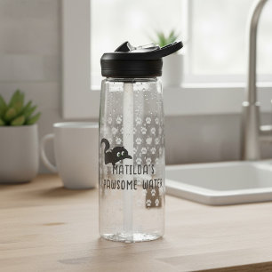 Cute Black Cat Name Pawsome Water Bottle