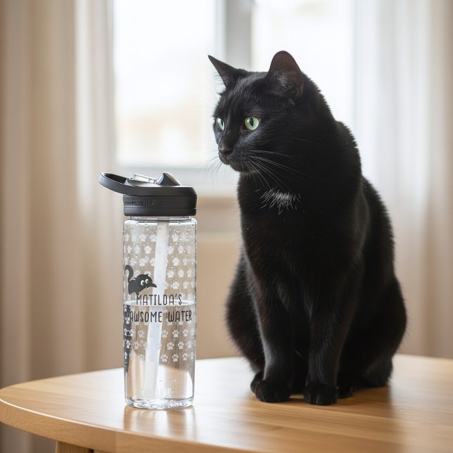 Cute Black Cat Name Pawsome Water Bottle (A pawsome water bottle for your pawsome water. Just add your name)