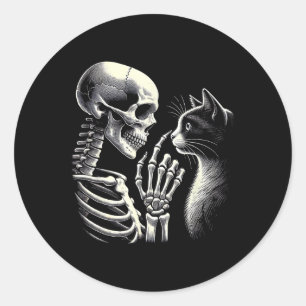 Cute Black Cat Nose Skeleton Hand Funny Halloween Classic Round Sticker