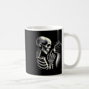 Cute Black Cat Nose Skeleton Hand Funny Halloween Coffee Mug