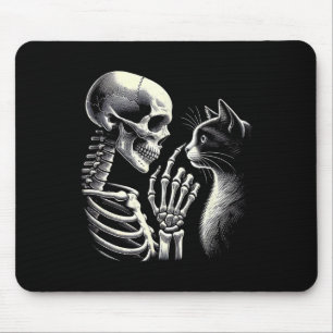Cute Black Cat Nose Skeleton Hand Funny Halloween Mouse Pad