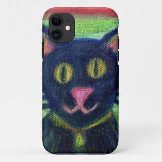 Cute Black Cat Oil Pastels On Canvas Design iPhone 11 Case