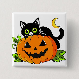 Cute Black Cat on Halloween Jack-O'-Lantern Pumpki 15 Cm Square Badge