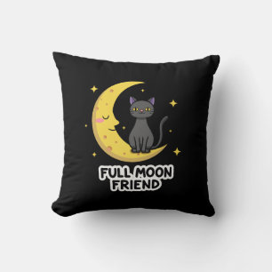 Cute Black Cat on Moon - Full Moon Friend Cushion