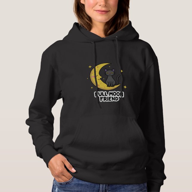 Cute Black Cat on Moon - Full Moon Friend Hoodie (Front)