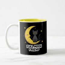 Cute Black Cat on Moon - Full Moon Friend