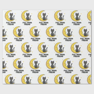 Cute Black Cat on Moon - Full Moon Friend Wrapping Paper