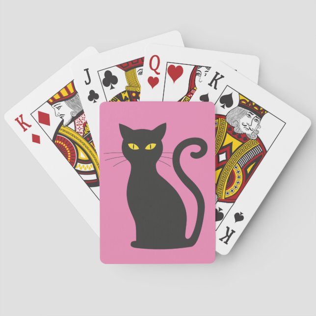 CUTE BLACK CAT on pink PLAYING CARDS (Back)