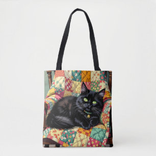 Cute Black Cat on Rocking Chair Tote Bag