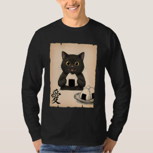 Cute Black Cat Onigiri Anime Japanese Kawaii Aesth T-Shirt