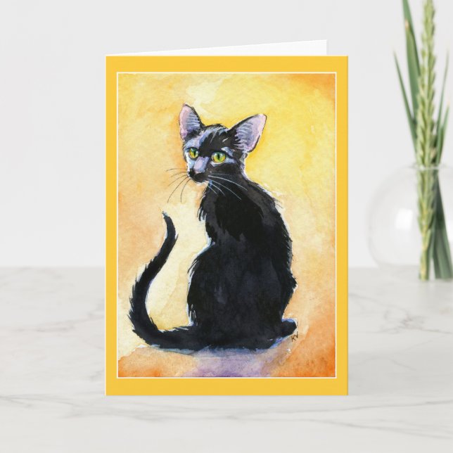 Cute black cat or kitten watercolor greeting card (Front)