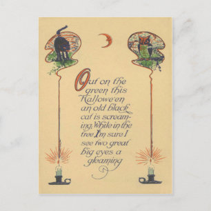 Cute Black Cat Owl Crescent Moon Candle Postcard