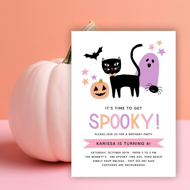 Cute Black Cat Pastel Halloween Spooky Birthday Invitation (Creator Uploaded)