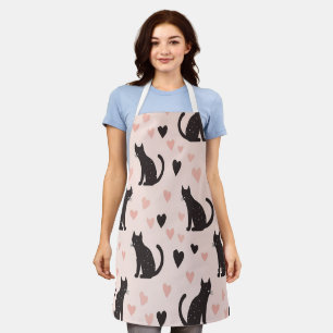 Cute Black Cat Pattern Apron - Hearts & Whiskers 