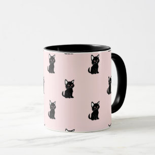 Cute Black Cat Pattern on Pastel Pink Mug