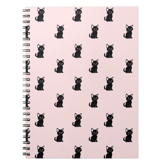 Cute Black Cat Pattern on Pastel Pink Notebook (Front)