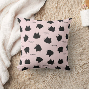 Cute Black Cat Pattern Pink Meow Kitty Cushion