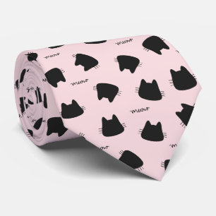 Cute Black Cat Pattern Pink Meow Kitty Tie