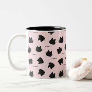 Cute Black Cat Pattern Pink Meow Kitty Two-Tone Coffee Mug