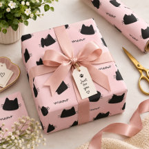 Cute Black Cat Pattern Pink Meow Kitty