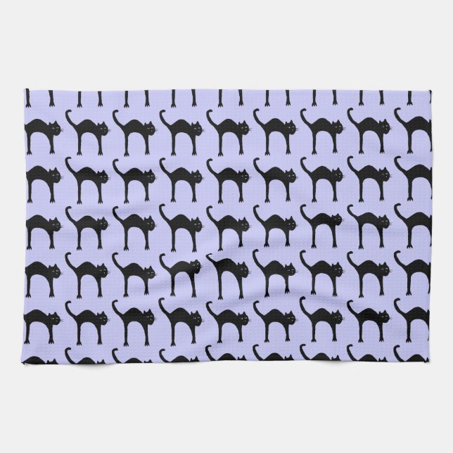 Cute Black Cat pattern Tea Towel (Horizontal)