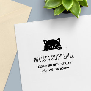 Cute Black Cat Peeking above Address Self-inking Stamp