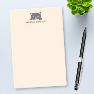 Cute Black Cat Peeking above Custom Name Post-it Notes