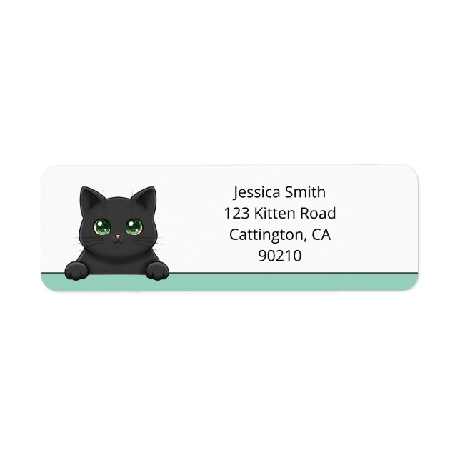 Cute Black Cat Peeking Mint Custom Return Address Label (Front)