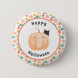 Cute Black Cat Peeking Over a Pumpkin Halloween 6 Cm Round Badge