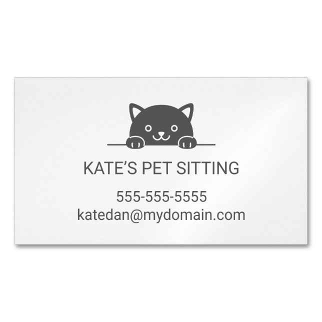 Cute Black Cat Peeking Pet Sitting Service 2 Magnetic Business Card (Front)