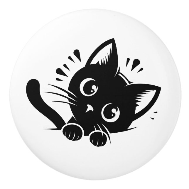 Cute Black Cat Peeping Ceramic Knob (Front)