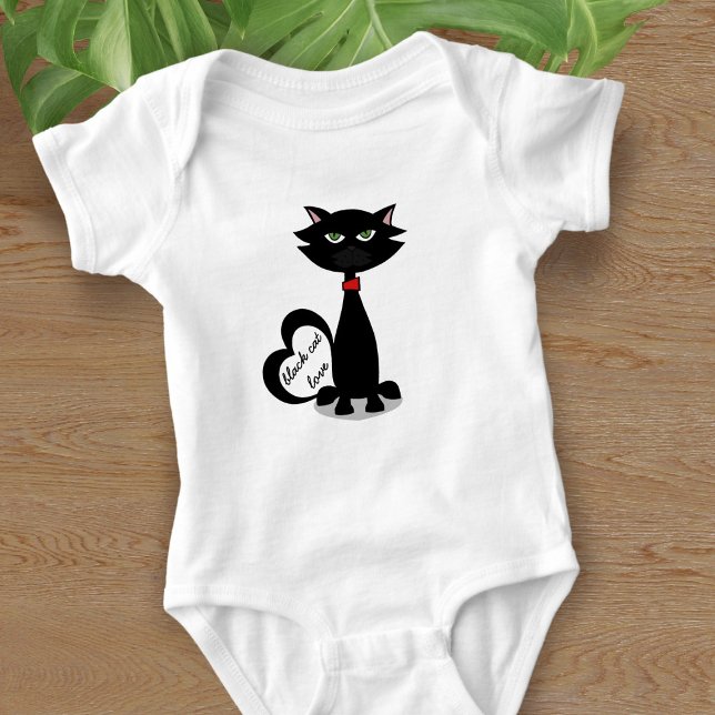 Cute Black Cat Personalised Baby Bodysuit  (A cute black kitty cat with space for your little kitten's name)