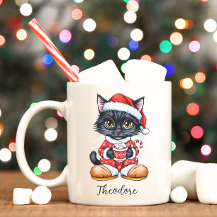 Cute Black Cat personalised Christmas Mug