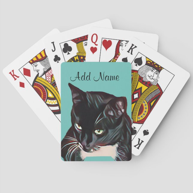 Cute Black Cat Personalised Playing Cards (Back)