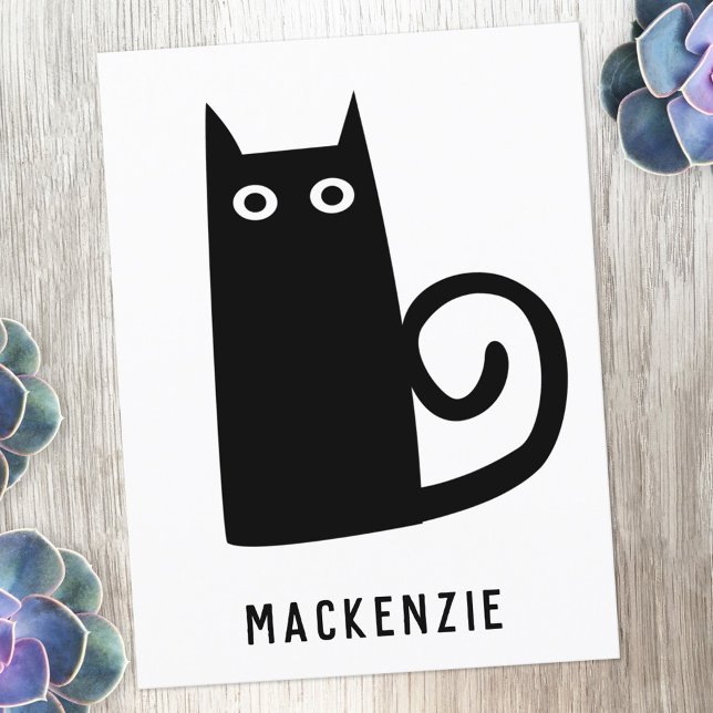 Cute Black Cat Personalised Postcard (Fun black cat custom name personalized postcard)