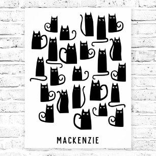 Cute Black Cat Personalised Poster