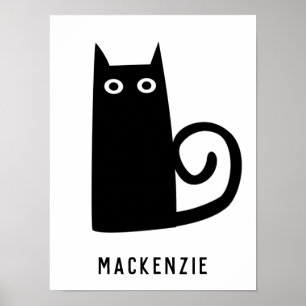 Cute Black Cat Personalised Poster