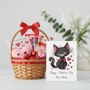 Cute black cat personalised valentine holiday card