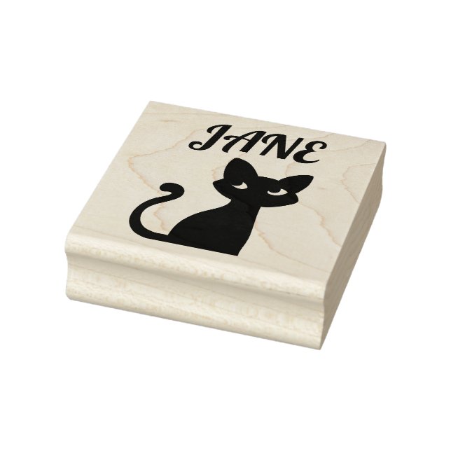 CUTE BLACK CAT PERSONALIZED NAME RUBBER STAMPS (Stamp)