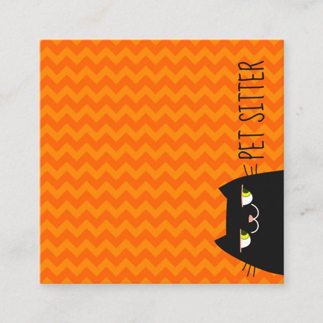 Cute Black Cat Pet Sitter Square Business Card (Front)