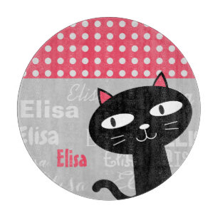 Cute Black Cat Pink Polka Dots Add Your Name Cutting Board