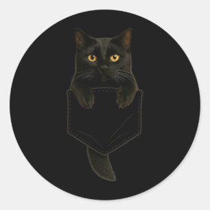 Cute Black Cat Pocket Funny Gifts Cat Mum Cat Dad Classic Round Sticker