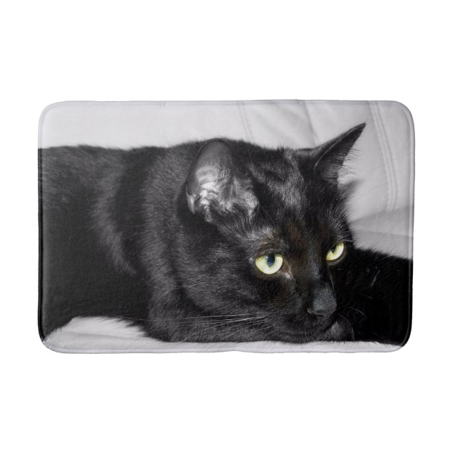 Cute Black Cat Portrait Bath Mat (Front)