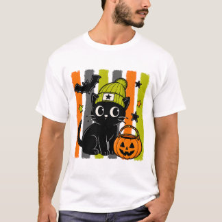 Cute Black Cat Pumpkin Bucket Halloween T-Shirt