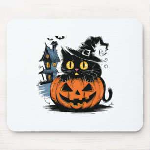 Cute Black Cat Pumpkin For Halloween And Thanksgiv Mouse Pad